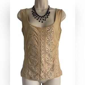 Vtg 90’s Etincelle Couture Whimsigoth Soft Faux Suede Beige Tank Top S/M